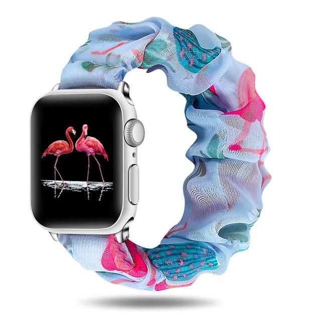 Watchbands Blue bird / 38mm/40mm Abstract art blue turqouise embroidered flowers on mesh chiffon breathable fabric, apple watch band straps 38 40 42 44 mm series 5 4 3 2 1