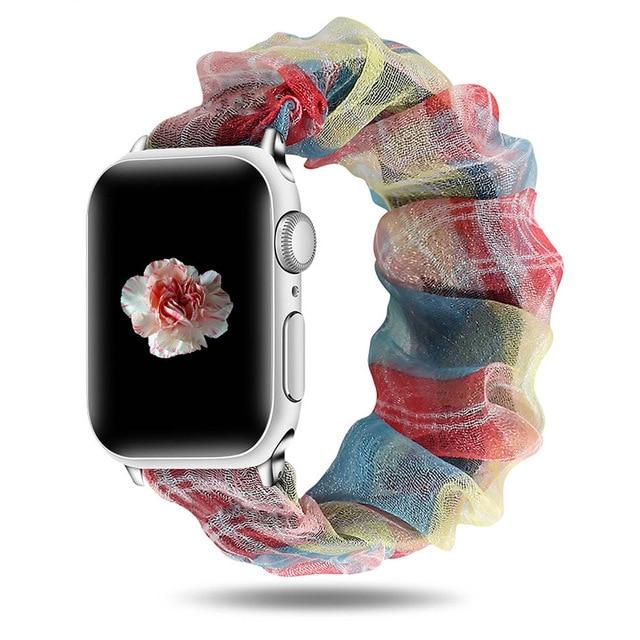 Watchbands Colorful Grid / 42mm/44mm New Summer Chiffon breathable Scrunchie Elastic Strap for Apple Watch 38 40 42 44mm Women Chiffon Band for Iwatch Series 5/4/3/2/1 Wrist Bracelet Watchbands