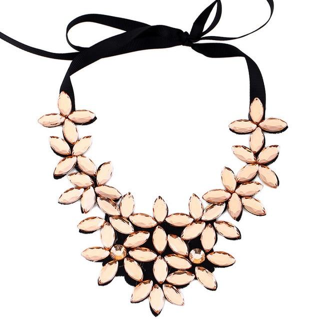 Pendant Necklaces Gold Crystal Flower Pendant Necklace - Ribbon Choker Collar for Women