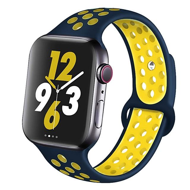 Watchbands Midnight blue-yellow / 42mm-44mm S Silicone Strap For Apple watch band 44 mm/40mm 42mm/38mm Breathable for iWatch 42 40 bracelet series 5 4 3 44mm 42 40 38 mm|Watchbands|