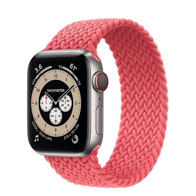 Watchbands Pink Punch / 38mm or 40mm / SS Braided Solo Loop strap For Apple watch band 44mm 40mm 38mm 42mm FABRIC Elastic belt Nylon bracelet iWatch series3 4 5 se 6 band|Watchbands|