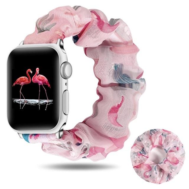 Watchbands Pinkbird with ring / 42mm/44mm New Summer Chiffon breathable Scrunchie Elastic Strap for Apple Watch 38 40 42 44mm Women Chiffon Band for Iwatch Series 5/4/3/2/1 Wrist Bracelet Watchbands