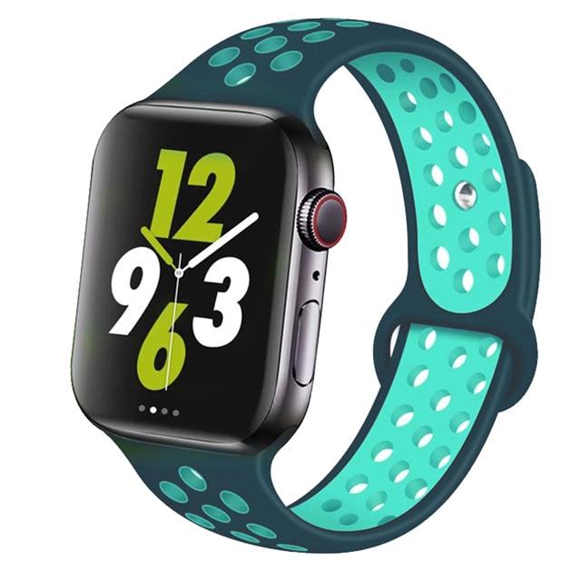 Watchbands 52 Turquoise  Green / 42mm-44mm S Silicone Strap For Apple watch band 44 mm/40mm 42mm/38mm Breathable for iWatch 42 40 bracelet series 5 4 3 44mm 42 40 38 mm|Watchbands|
