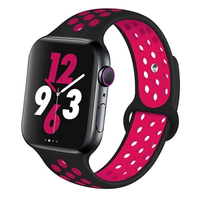 Watchbands black-pink  blast / 42mm-44mm S Silicone Strap For Apple watch band 44 mm/40mm 42mm/38mm Breathable for iWatch 42 40 bracelet series 5 4 3 44mm 42 40 38 mm|Watchbands|