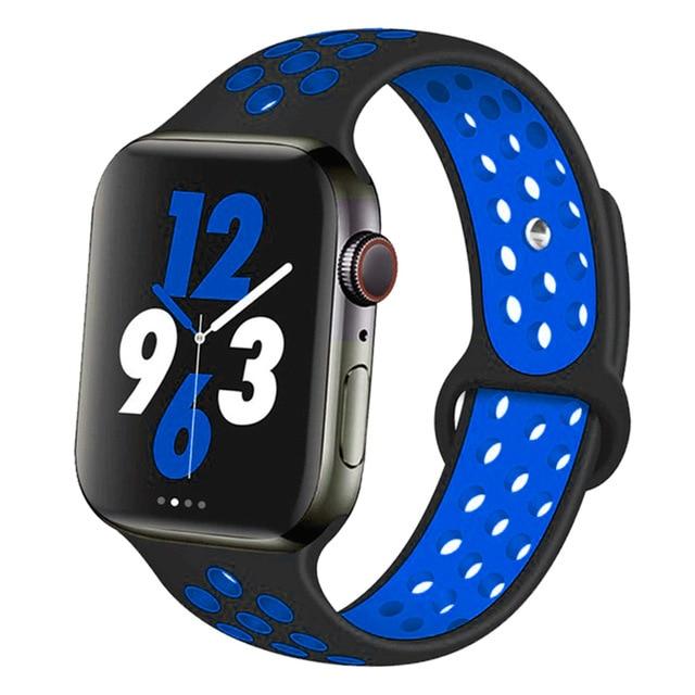 Watchbands black blue 24 / 42mm-44mm S Silicone Strap For Apple watch band 44 mm/40mm 42mm/38mm Breathable for iWatch 42 40 bracelet series 5 4 3 44mm 42 40 38 mm|Watchbands|