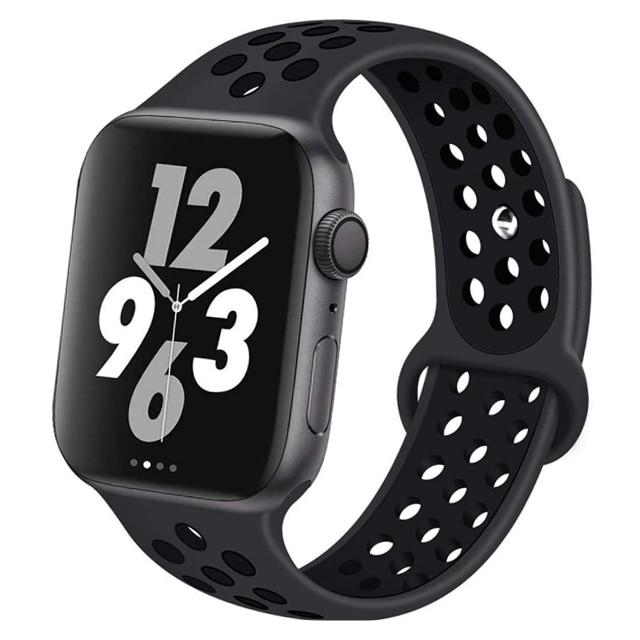 Watchbands black coal black 20 / 42mm-44mm S Silicone Strap For Apple watch band 44 mm/40mm 42mm/38mm Breathable for iWatch 42 40 bracelet series 5 4 3 44mm 42 40 38 mm|Watchbands|