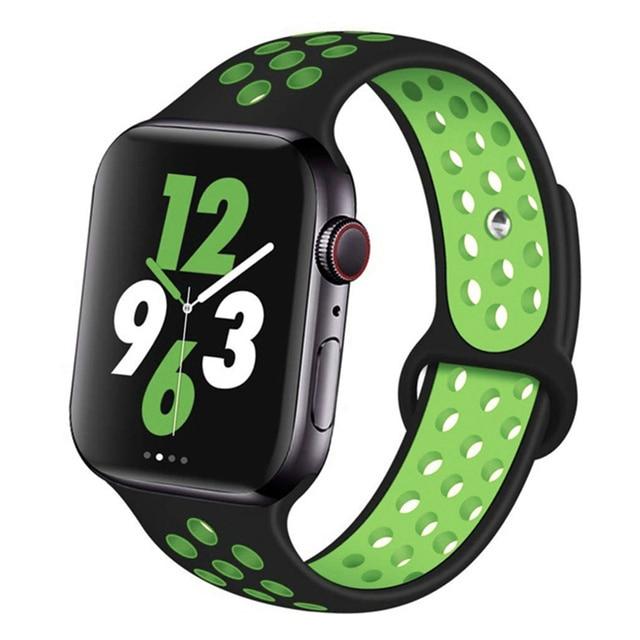 Watchbands 1 Black green / 42mm-44mm S Silicone Strap For Apple watch band 44 mm/40mm 42mm/38mm Breathable for iWatch 42 40 bracelet series 5 4 3 44mm 42 40 38 mm|Watchbands|