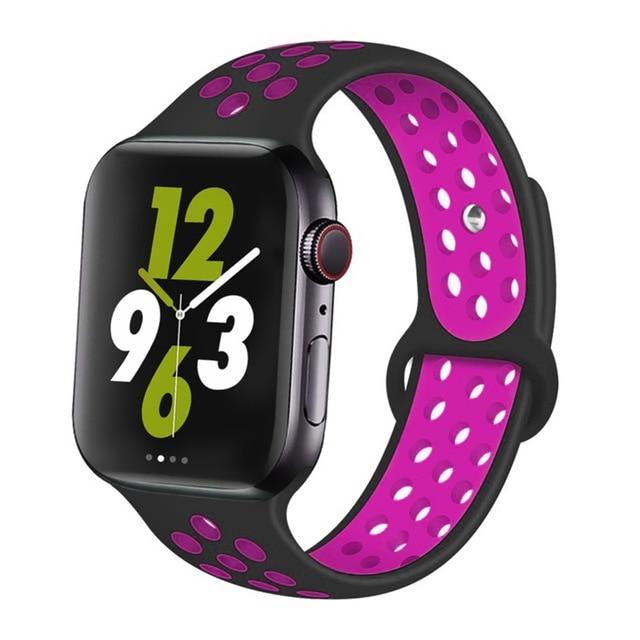 Watchbands 22 Black pink / 42mm-44mm S Silicone Strap For Apple watch band 44 mm/40mm 42mm/38mm Breathable for iWatch 42 40 bracelet series 5 4 3 44mm 42 40 38 mm|Watchbands|