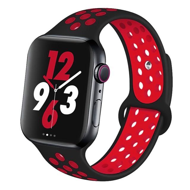Watchbands black red 23 / 42mm-44mm S Silicone Strap For Apple watch band 44 mm/40mm 42mm/38mm Breathable for iWatch 42 40 bracelet series 5 4 3 44mm 42 40 38 mm|Watchbands|