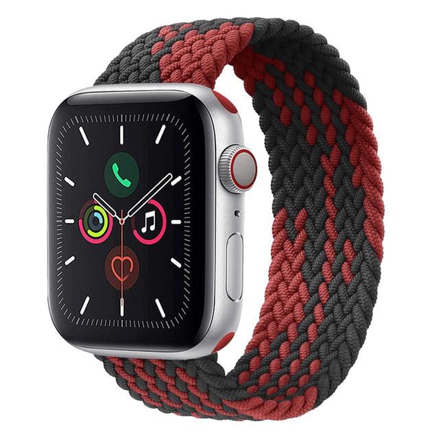 Watchbands black strip red / 38mm or 40mm / SS Braided Solo Loop strap For Apple watch band 44mm 40mm 38mm 42mm FABRIC Elastic belt Nylon bracelet iWatch series3 4 5 se 6 band|Watchbands|