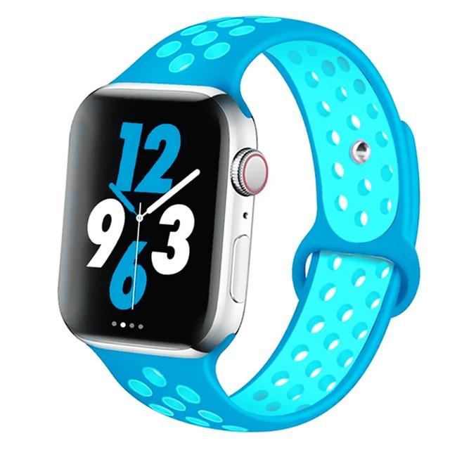 Watchbands blue-light blue / 42mm-44mm S Silicone Strap For Apple watch band 44 mm/40mm 42mm/38mm Breathable for iWatch 42 40 bracelet series 5 4 3 44mm 42 40 38 mm|Watchbands|