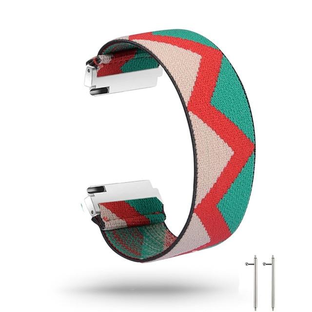 Watchbands boho green / Medium - Large Fitbit Versa/2/Lite 23mm Bracelet Nylon Watch Strap, New Elastic Loop Wristband Sport for Men Women Large Wrist Lg Xl band Watchband Unisex