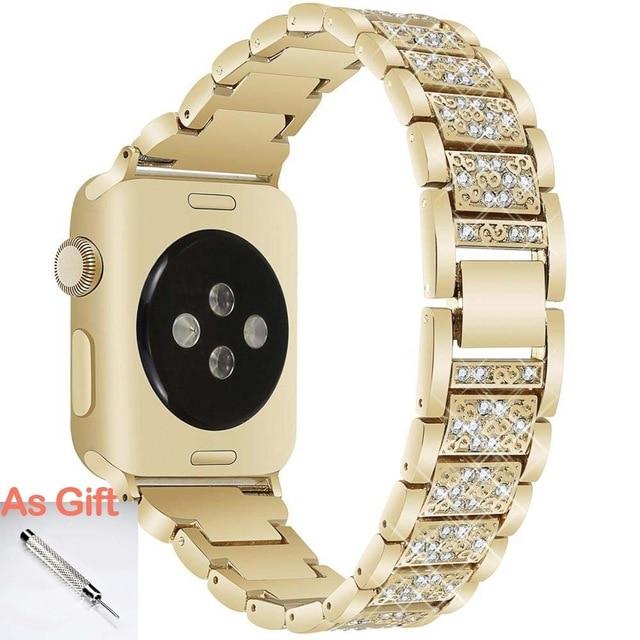 Watchbands Gold / 38mm or 40mm Apple Watch Band Series 6 5 4 High Quality Steel Women Pulseira Bracelet iWatch 38mm 40mm 42mm 44mm Ladies Luxury Wristband |Watchbands|