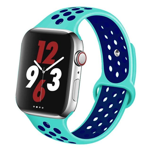 Watchbands green blue 9 / 42mm-44mm S Silicone Strap For Apple watch band 44 mm/40mm 42mm/38mm Breathable for iWatch 42 40 bracelet series 5 4 3 44mm 42 40 38 mm|Watchbands|