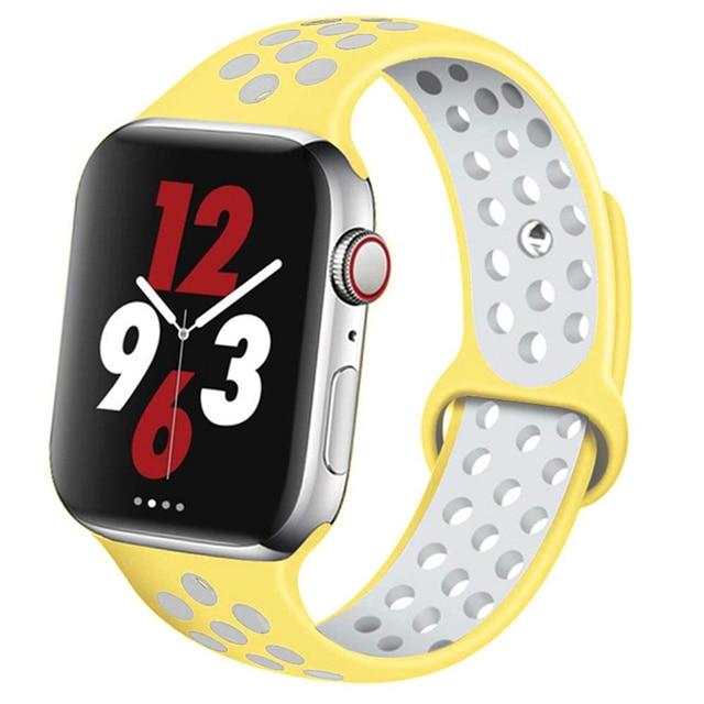 Watchbands milke yellow-white / 42mm-44mm S Silicone Strap For Apple watch band 44 mm/40mm 42mm/38mm Breathable for iWatch 42 40 bracelet series 5 4 3 44mm 42 40 38 mm|Watchbands|
