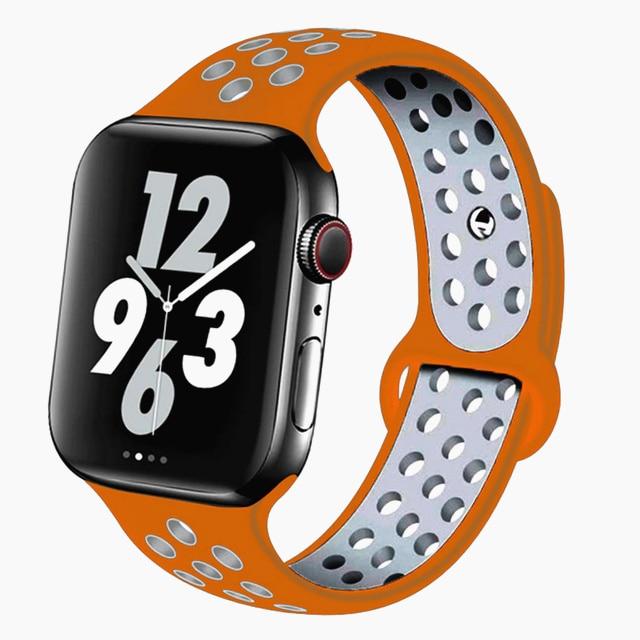 Watchbands Orange-silver / 42mm-44mm S Silicone Strap For Apple watch band 44 mm/40mm 42mm/38mm Breathable for iWatch 42 40 bracelet series 5 4 3 44mm 42 40 38 mm|Watchbands|