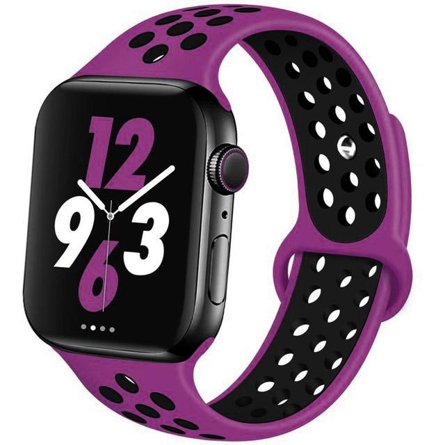Watchbands purple-black / 42mm-44mm S Silicone Strap For Apple watch band 44 mm/40mm 42mm/38mm Breathable for iWatch 42 40 bracelet series 5 4 3 44mm 42 40 38 mm|Watchbands|