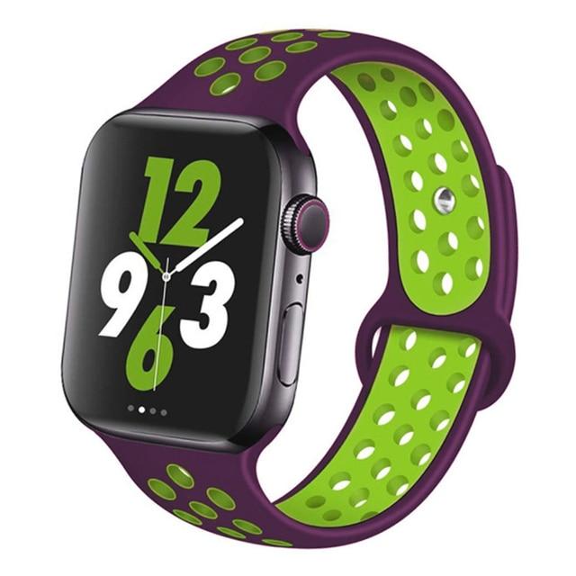 Watchbands purple green 5 / 42mm-44mm S Silicone Strap For Apple watch band 44 mm/40mm 42mm/38mm Breathable for iWatch 42 40 bracelet series 5 4 3 44mm 42 40 38 mm|Watchbands|
