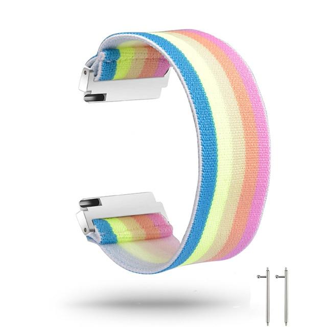 Watchbands light rainbow / Medium - Large Fitbit Versa/2/Lite 23mm Bracelet Nylon Watch Strap, New Elastic Loop Wristband Sport for Men Women Large Wrist Lg Xl band Watchband Unisex
