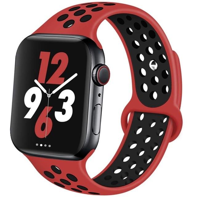 Watchbands red black 7 / 42mm-44mm S Silicone Strap For Apple watch band 44 mm/40mm 42mm/38mm Breathable for iWatch 42 40 bracelet series 5 4 3 44mm 42 40 38 mm|Watchbands|