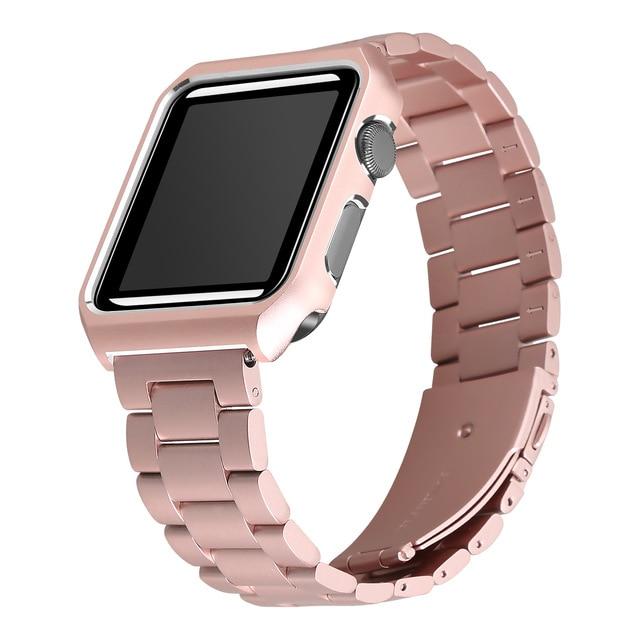 Watchbands rose-pink / 38mm Metal Case + Stainless Steel Strap for Apple Watch 38mm 42mm 40mm 44mm band for iwatch Series 6 SE 5 4 3 2 Bracelet cover|strap for apple watch|stainless steel strap steel strap