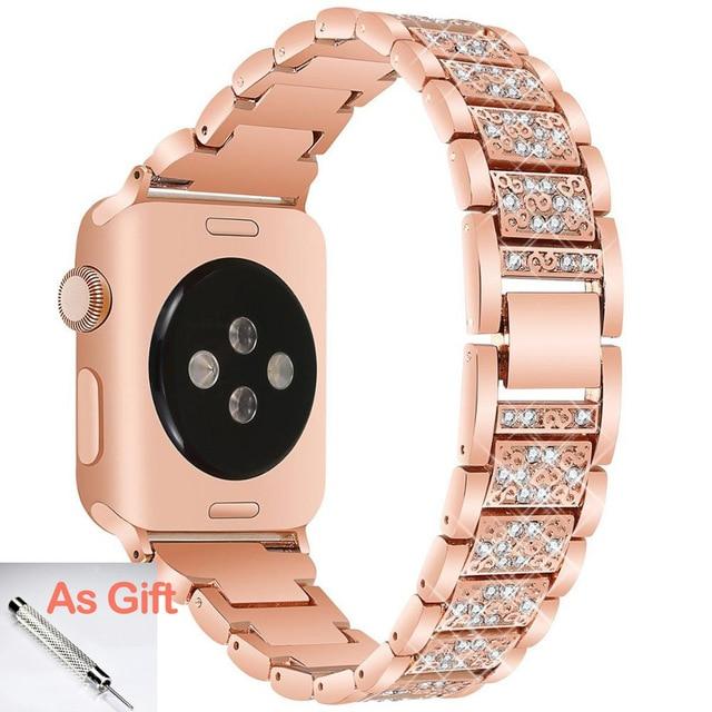 Watchbands Rose gold / 38mm or 40mm Blue Bands For Apple Watch 6 5 4 SE 40mm 44mm watchband correa women pulseira bracelet for iwatch series 6 5 4 3 Strap 38mm 42mm|Watchbands|