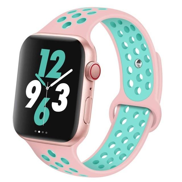 Watchbands 6 Rose green / 42mm-44mm S Silicone Strap For Apple watch band 44 mm/40mm 42mm/38mm Breathable for iWatch 42 40 bracelet series 5 4 3 44mm 42 40 38 mm|Watchbands|