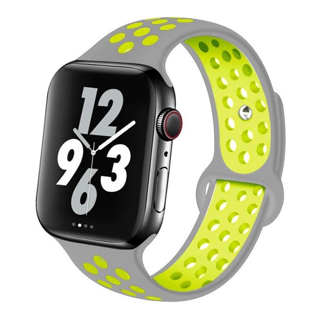 Watchbands 2 Silver yellow / 42mm-44mm S Silicone Strap For Apple watch band 44 mm/40mm 42mm/38mm Breathable for iWatch 42 40 bracelet series 5 4 3 44mm 42 40 38 mm|Watchbands|