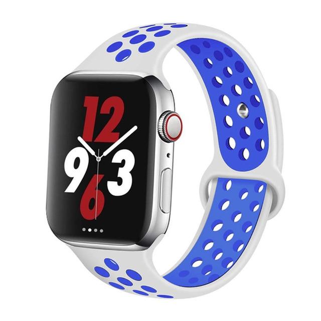 Watchbands white-blue / 42mm-44mm S Silicone Strap For Apple watch band 44 mm/40mm 42mm/38mm Breathable for iWatch 42 40 bracelet series 5 4 3 44mm 42 40 38 mm|Watchbands|