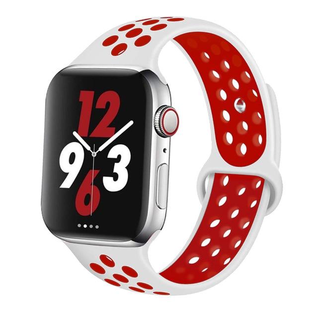 Watchbands White-red / 42mm-44mm S Silicone Strap For Apple watch band 44 mm/40mm 42mm/38mm Breathable for iWatch 42 40 bracelet series 5 4 3 44mm 42 40 38 mm|Watchbands|