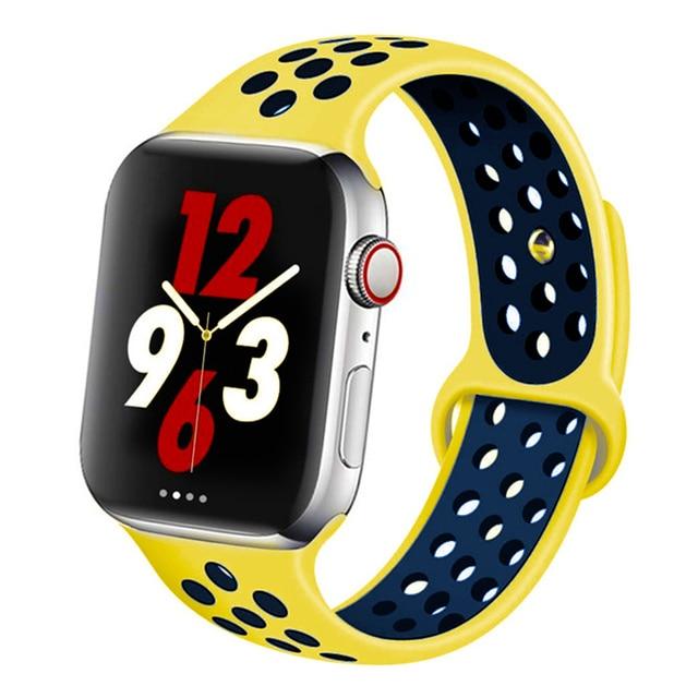 Watchbands yellow-Midnight blue / 42mm-44mm S Silicone Strap For Apple watch band 44 mm/40mm 42mm/38mm Breathable for iWatch 42 40 bracelet series 5 4 3 44mm 42 40 38 mm|Watchbands|