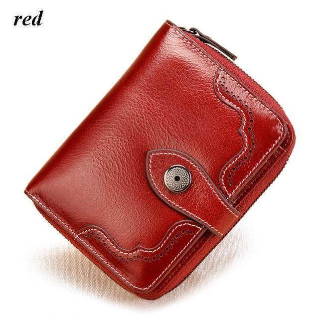 Wallets burgundy Vintage Genuine Real Leather Women Short Wallets Small Wallet Coin Pocket Card Holder Female Purses Money Bag