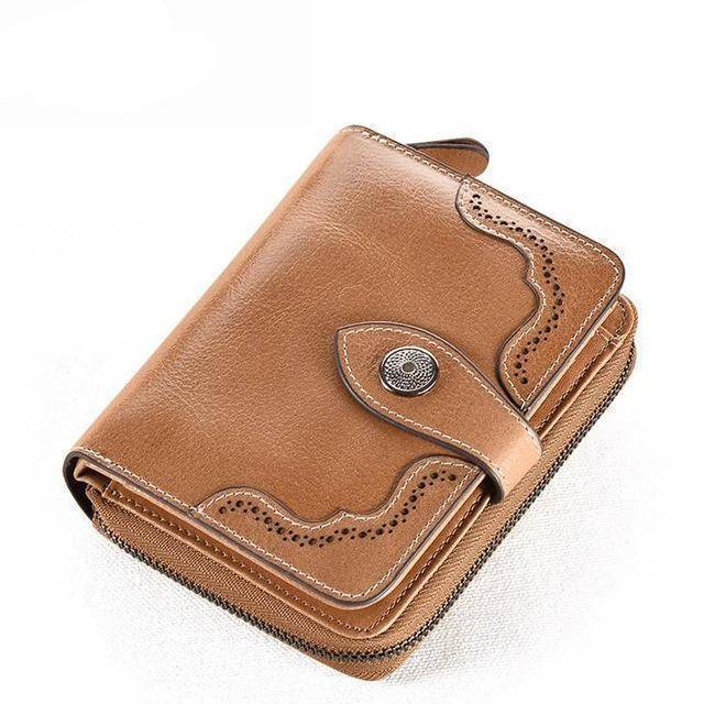 Wallets khaki Vintage Genuine Real Leather Women Short Wallets Small Wallet Coin Pocket Card Holder Female Purses Money Bag