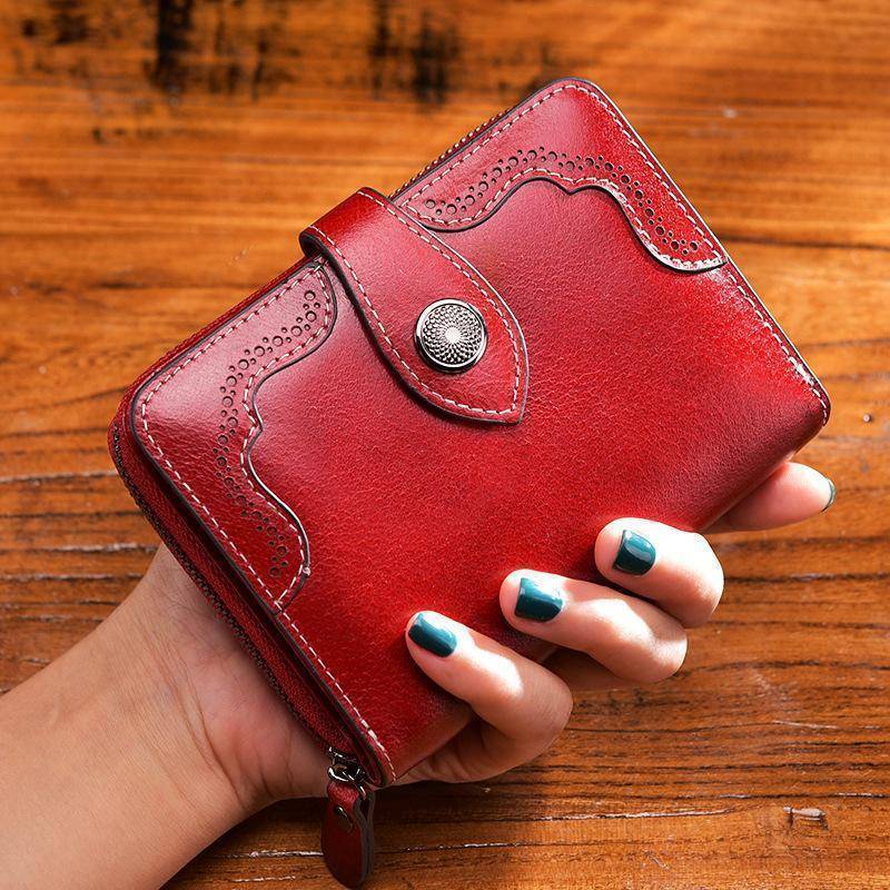 Luxury Leather Wallet Women's Short Coin Purse Multi Compartment Solid  Color 100% Leather Card Holder Fashion Small Leather Bag