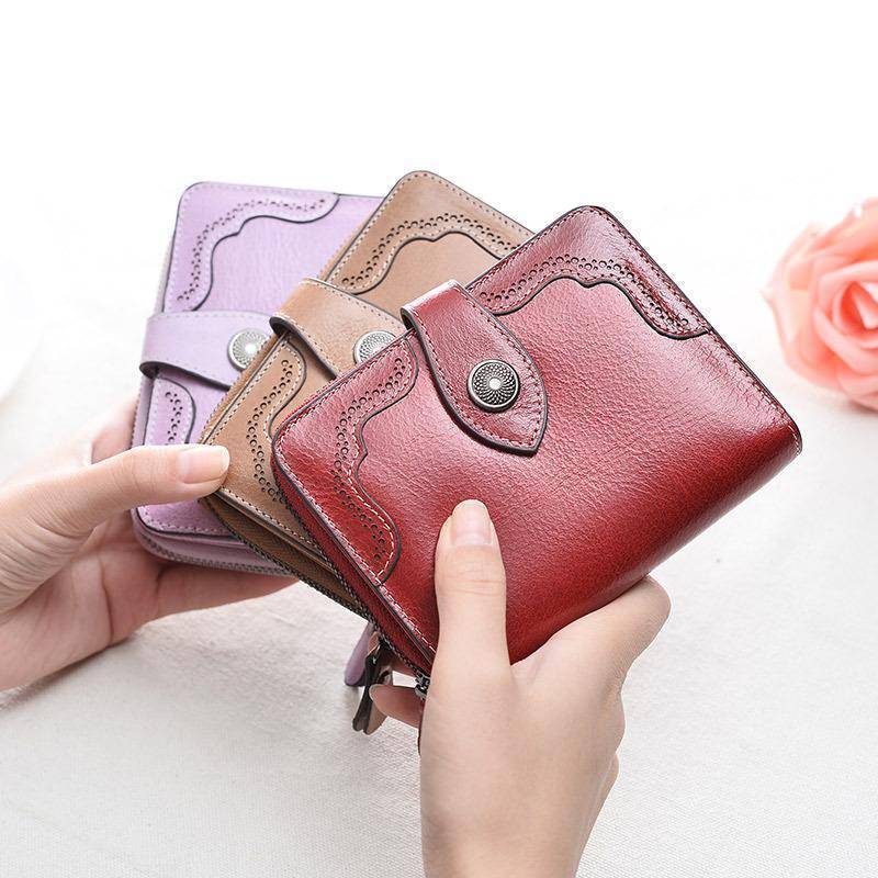 www. - Vintage Genuine Real Leather Women Short Wallets Small  Wallet Coin Pocket Card