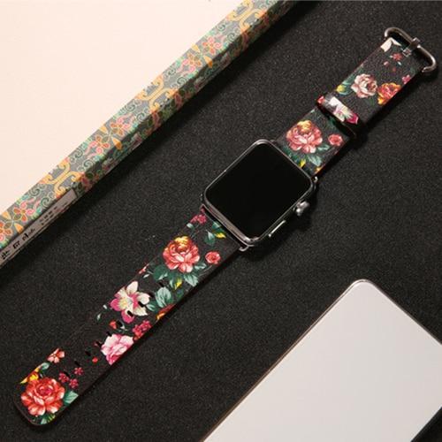 Leather Strap Correa Printing Flower Bracelet Watchband Pulseira 7 6 5