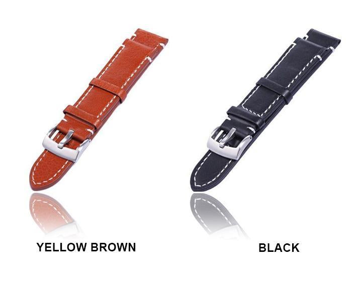  20mm Black Genuine Leather Watch Band