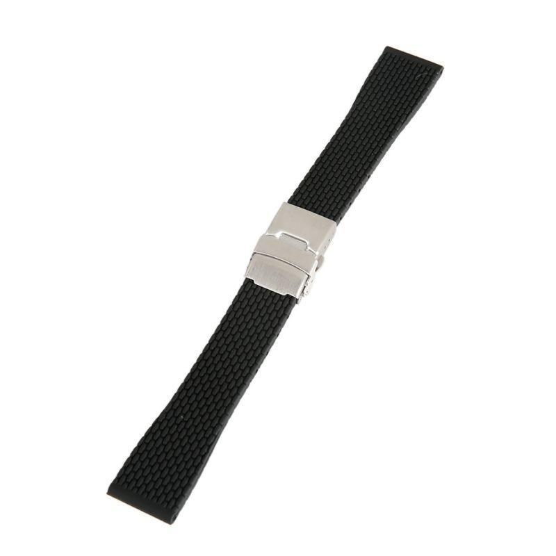 18mm, 20mm, 22mm, 24mm Silicone Rubber Watch Strap Band Deployment Buckle Waterproof Black Watchband|Watchbands| Men Women Unisex Sports