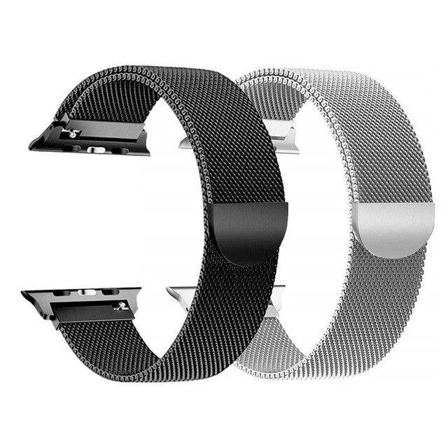 Watchbands 2 Milanese - Silver/Black / 44mm or 42mm 2 Pcs strap for Apple watch band 44 mm 40mm iWatch band 42mm 38 mm Stainless steel bracelet+Milanese Loop Apple watch 5 4 3 2 1
