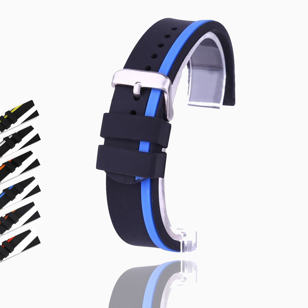 Watchbands 20mm 22mm 24mm Soft Rubber Sport Watchbands Diver Waterproof Silicone Watch Band Strap Double Colors Black Blue Red Orange2|Watchbands|