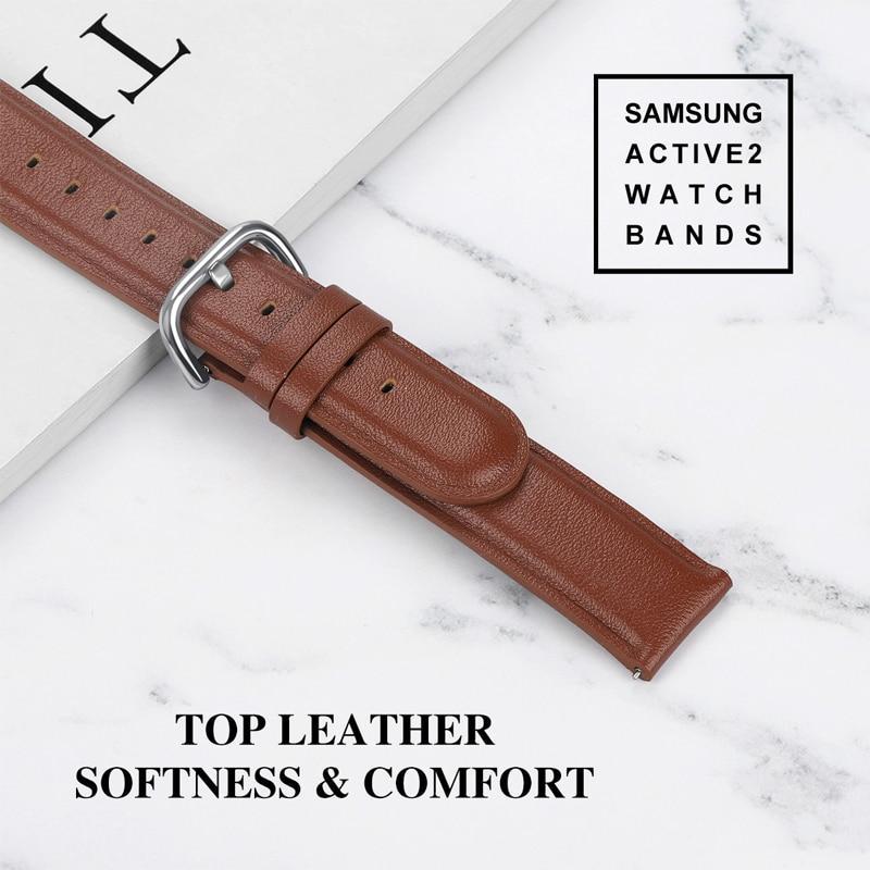 20mm 22mm Leather Watchband for Samsung Galaxy Watch 42mm Active Active2 40mm 44mm Quick Release Band Steel Clasp Strap