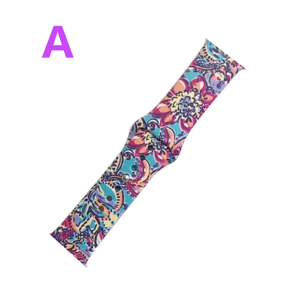 Apple Watch Band Floral Print Lily Rose Sports Silicone Rubber Strap, iWatch Fit Nike Series 5 4 3 2 40mm 38mm 44mm 42mm