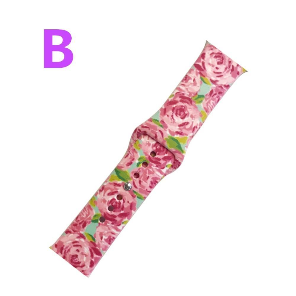 Apple Watch Band Floral Print Lily Rose Sports Silicone Rubber Strap, iWatch Fit Nike Series 5 4 3 2 40mm 38mm 44mm 42mm