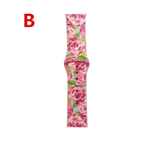 Apple Watch Band Floral Print Lily Rose Sports Silicone Rubber Strap, iWatch Fit Nike Series 5 4 3 2 40mm 38mm 44mm 42mm