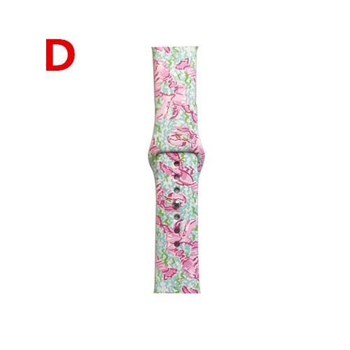 Apple Watch Band Floral Print Lily Rose Sports Silicone Rubber Strap, iWatch Fit Nike Series 5 4 3 2 40mm 38mm 44mm 42mm