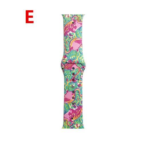 Apple Watch Band Floral Print Lily Rose Sports Silicone Rubber Strap, iWatch Fit Nike Series 5 4 3 2 40mm 38mm 44mm 42mm