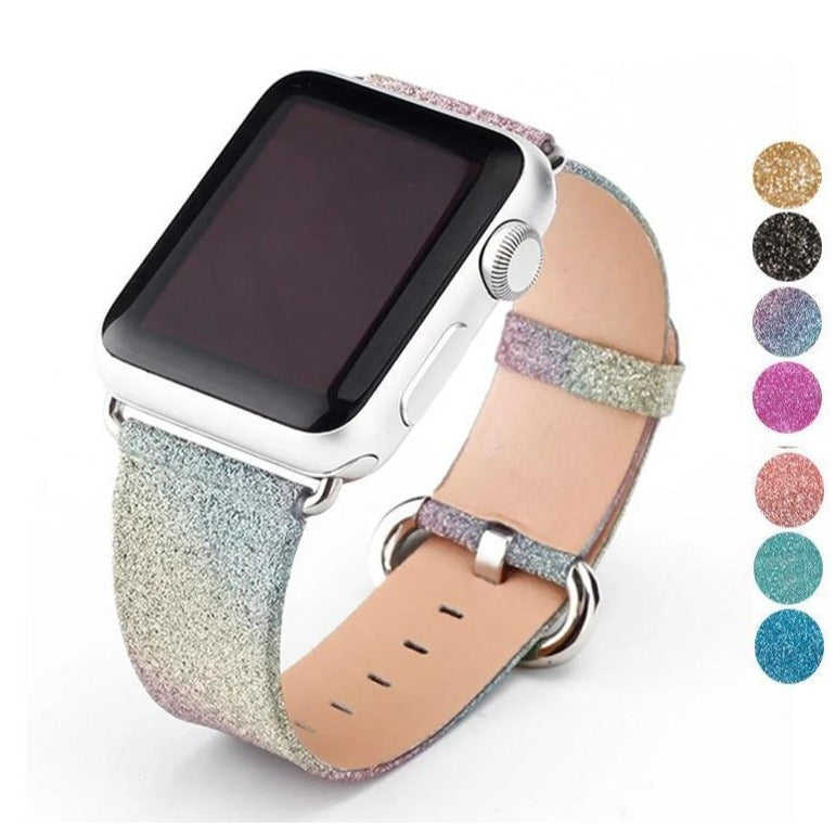 Apple Watchband Leather Deluxe Shiny Bling Glitter Leather Series 7 6