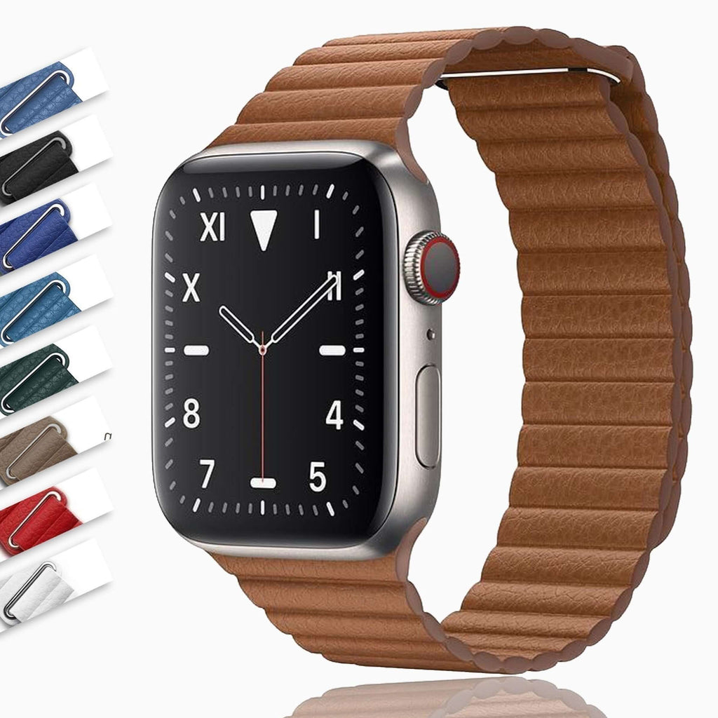 Apple Watch Band Magnet Genuine Leather Loop Strap, iWatch Series 8 7