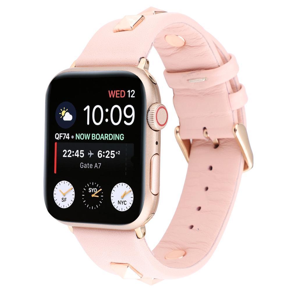 Rose Gold Metal Rivet Leather Sport Strap For iWatch Series 6 5 4 –  www.