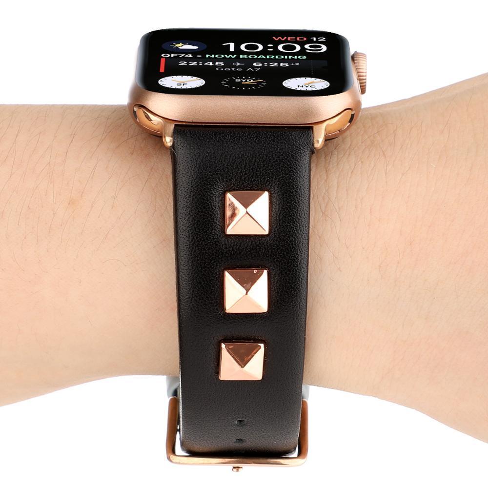 Vegan Leather Apple watch band with black rivets
